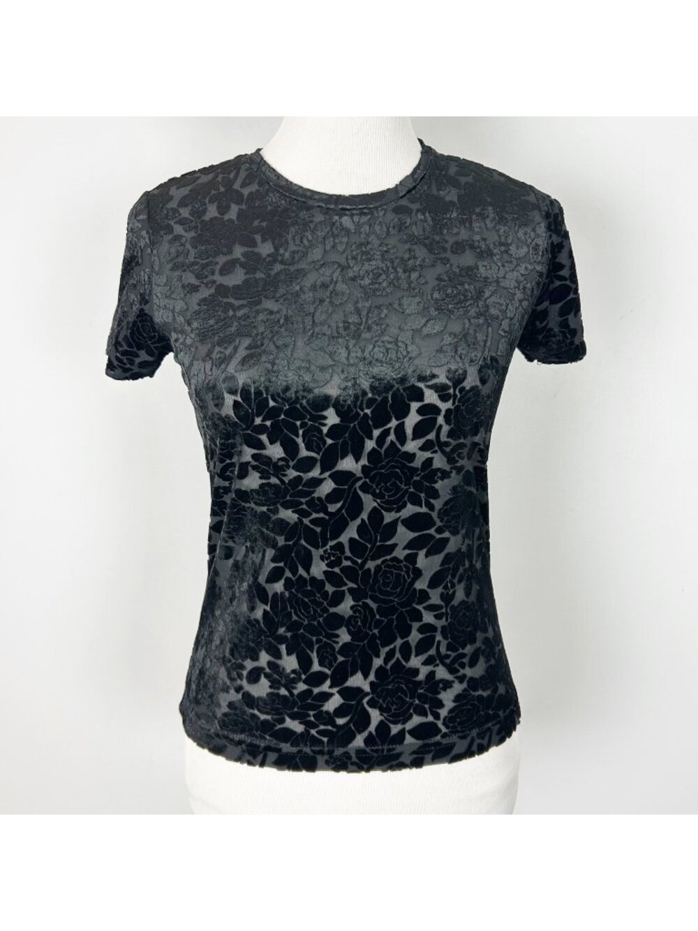 Y2K Banana Republic Black Floral Velvet Burnout Top Whimsigoth Size XS Women's